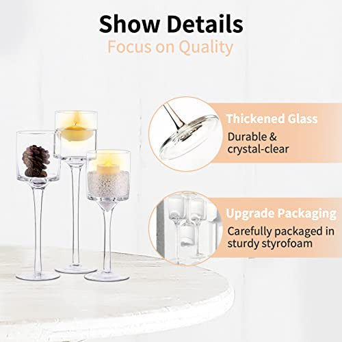 Nuptio üveg mécsestartó - 3 darabos tealight és úszó gyertyákhoz, magas elegáns