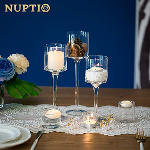 Nuptio üveg mécsestartó - 3 darabos tealight és úszó gyertyákhoz, magas elegáns