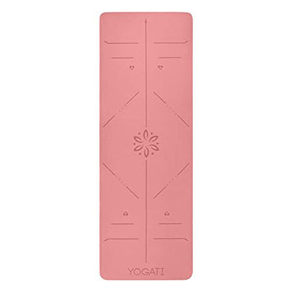 YOGATI jógaszőnyeg igazító vonalakkal hordozószíjjal, környezetbarát, csúszásmentes