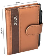 Pocket Calendar 2026 A7 golyóstollal és tartóval, bőrhatású arany