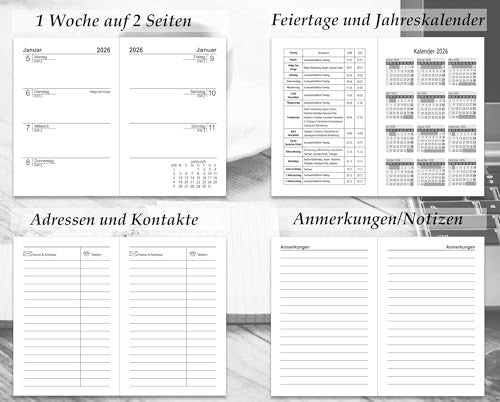 Pocket Calendar 2026 A7 golyóstollal és tartóval, bőrhatású arany
