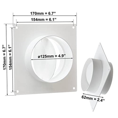 Átmérő 125 mm fali karima visszacsapó szeleppel, kerek szellőzőcső