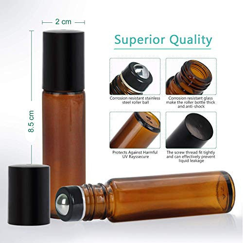 Yalbdopo illóolaj roller üveg 10ml újratölthető borostyán üveg fekete kupakkal 12