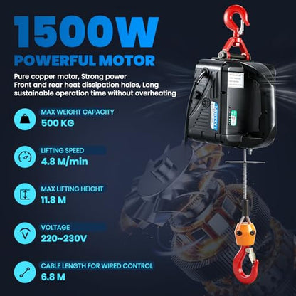 NEWTRY 3 az 1-ben elektromos emelő 1500W 500 kg, 7.6m, vezeték nélküli távirányító