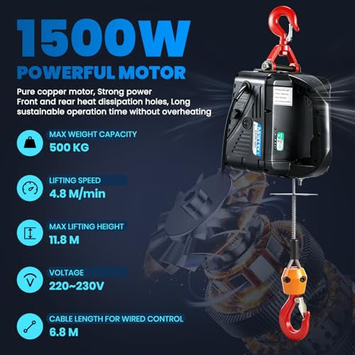NEWTRY 3 az 1-ben elektromos emelő 1500W 500 kg, 7.6m, vezeték nélküli távirányító