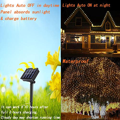200 LED napelemes hálós fényfüzér, 3M x 2M, 8 mód, kültéri időjárásálló függönyfény