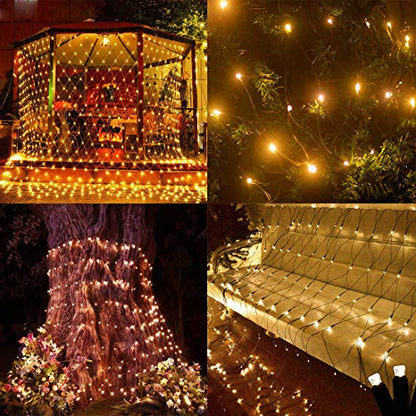 200 LED napelemes hálós fényfüzér, 3M x 2M, 8 mód, kültéri időjárásálló függönyfény