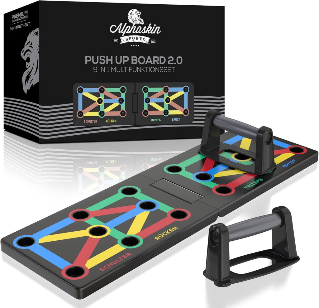 ALPHASKIN® Premium Push-Up Board szett 9 az 1-ben - összecsukható fekvőtámasz deszka