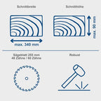 Scheppach HM254 gérvágó fűrész lágyindítással és lézerrel 2000 W, 255 mm fűrészlap