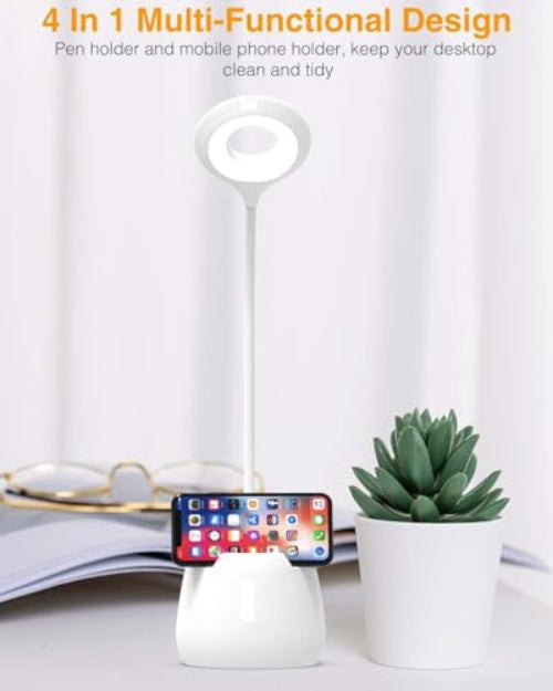 LED asztali lámpa éjszakai fénnyel, USB újratölthető olvasólámpa, 4 szemkímélő mód