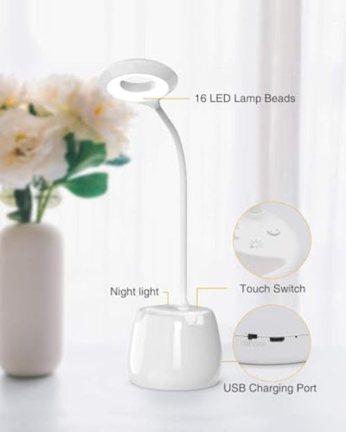LED asztali lámpa éjszakai fénnyel, USB újratölthető olvasólámpa, 4 szemkímélő mód