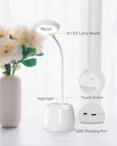 LED asztali lámpa éjszakai fénnyel, USB újratölthető olvasólámpa, 4 szemkímélő mód
