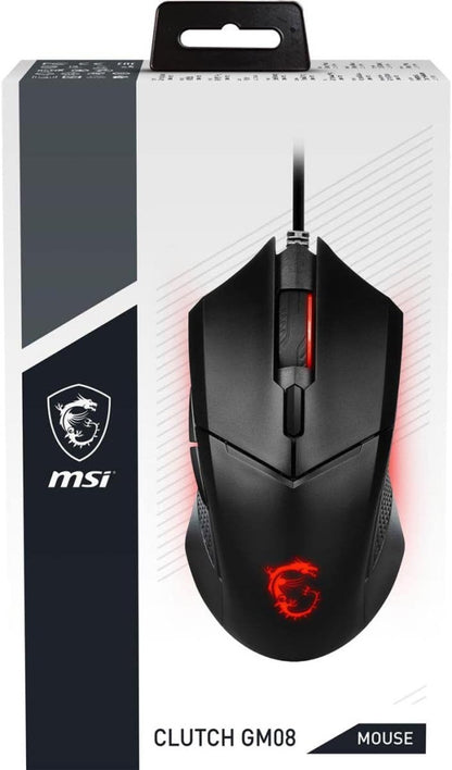 MSI Clutch GM08 vezetékes optikai gamer egér 4200 DPI, piros LED