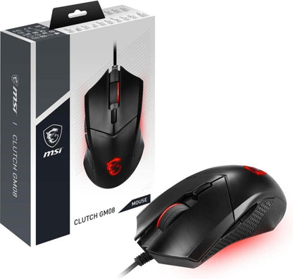 MSI Clutch GM08 vezetékes optikai gamer egér 4200 DPI, piros LED
