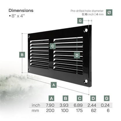 Vent Systems 20x10cm légbeömlő fedél - fekete - fém légbeömlő rács beépített