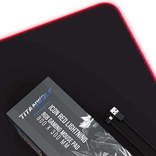 Titanwolf RGB gamer egérpad LED, 800x300 mm, XXL, 11 világítási mód, mosható, fekete