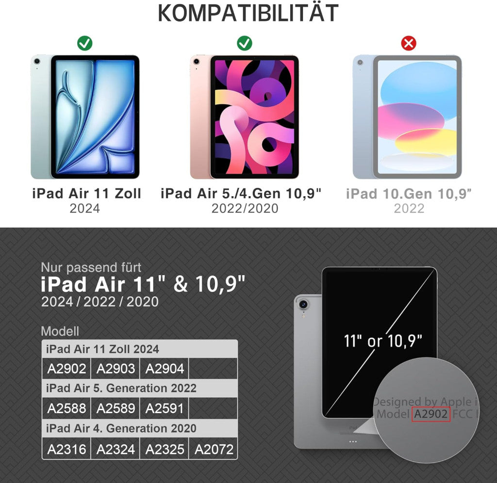 KingBlanc tok iPad Air 11" 2024 M2 tolltartó, vegán bőr (kék)