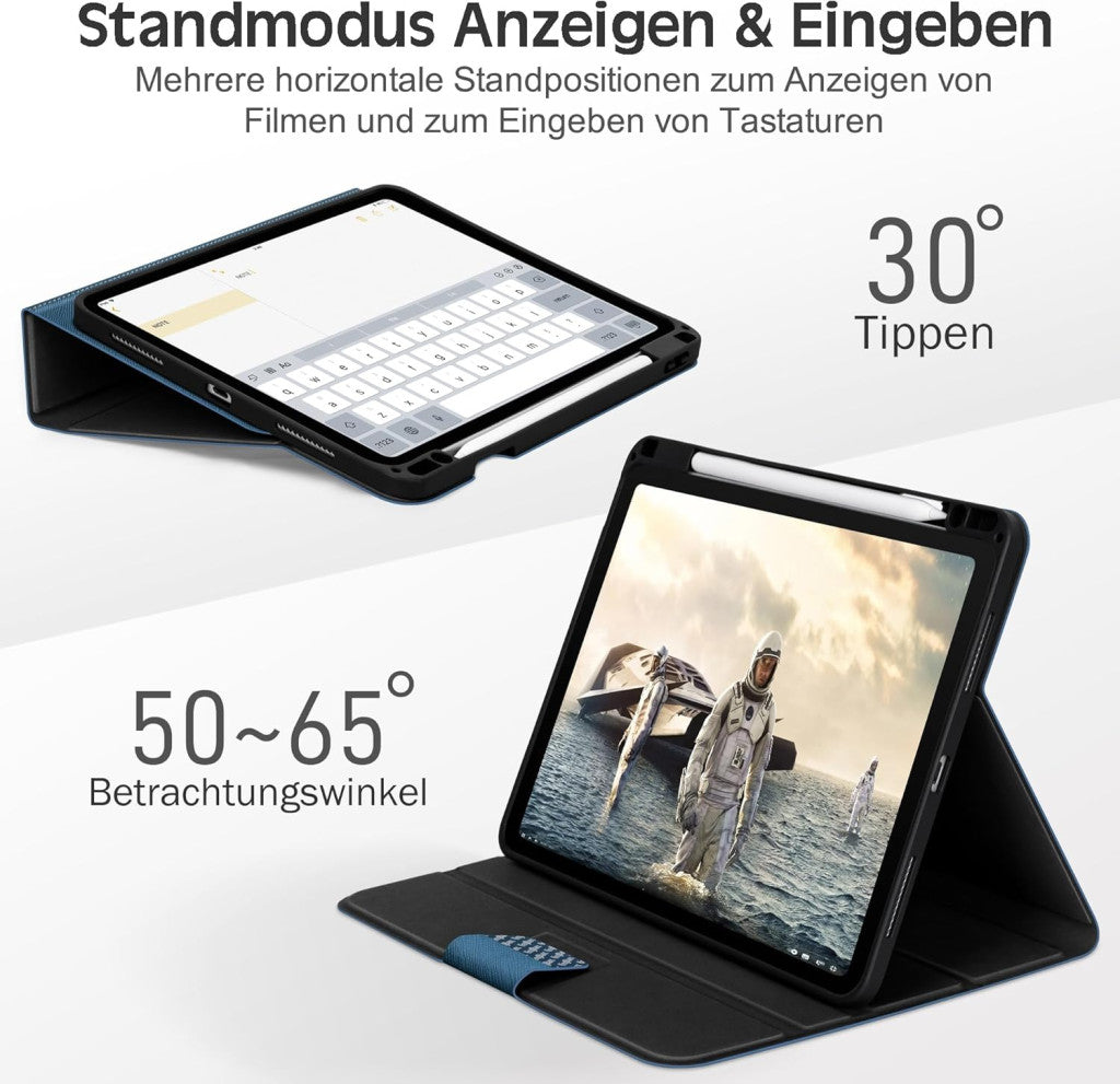 KingBlanc tok iPad Air 11" 2024 M2 tolltartó, vegán bőr (kék)