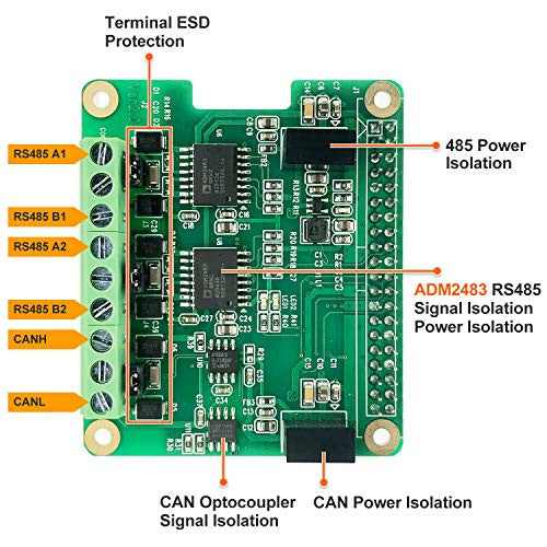 Raspberry Pi RS485 Can Hat SPI, 1 x Can Bus MCP2515, 2 x RS485 Bus SC16IS1752, jel-