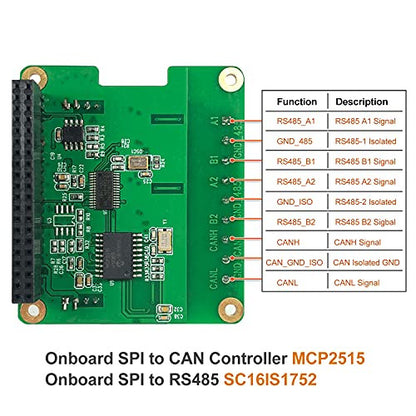 Raspberry Pi RS485 Can Hat SPI, 1 x Can Bus MCP2515, 2 x RS485 Bus SC16IS1752, jel-