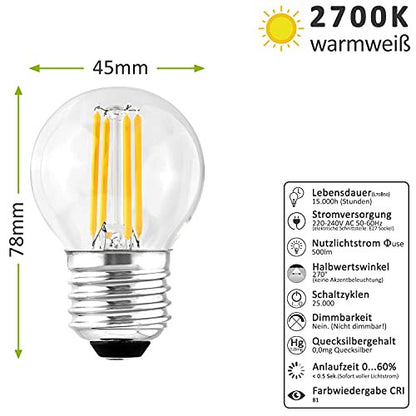 Lumare LED energiatakarékos izzó E27 G45 5 darabos, 5 watt, 500 lm, meleg fehér, 2700