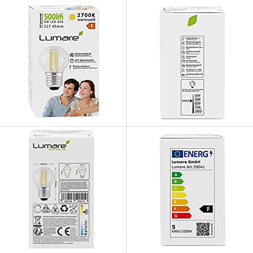 Lumare LED energiatakarékos izzó E27 G45 5 darabos, 5 watt, 500 lm, meleg fehér, 2700