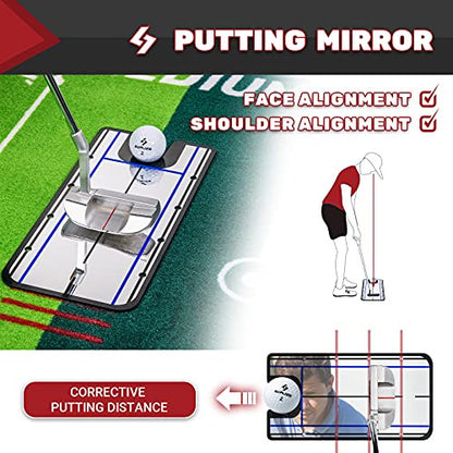 SAPLIZE kétsebességes golf gyakorlószőnyeg putting iránytükörrel, 20 hüvelyk