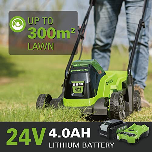 Greenworks 24V 33 cm kefementes fűnyíró 25-70 mm vágási magasság, 2 funkció, 30L