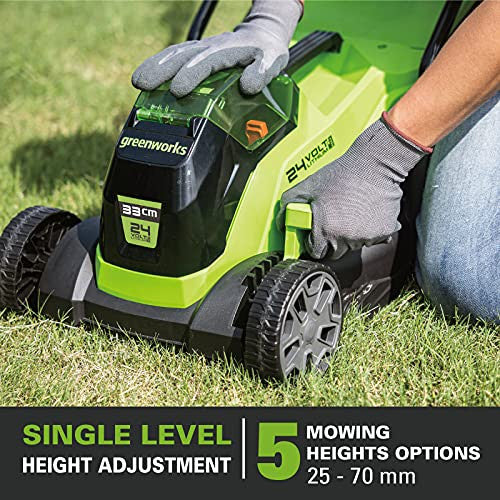 Greenworks 24V 33 cm kefementes fűnyíró 25-70 mm vágási magasság, 2 funkció, 30L