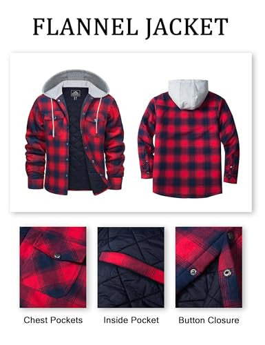 MAGCOMSEN férfi thermoing hosszú ujjú kapucnis flaneldzseki fekete, XXL