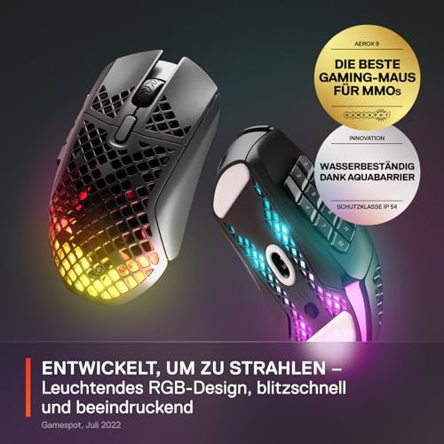 SteelSeries Aerox 9 vezeték nélküli egér RGB, könnyű, vízlepergető, 18 gombos