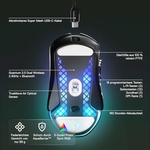 SteelSeries Aerox 9 vezeték nélküli egér RGB, könnyű, vízlepergető, 18 gombos
