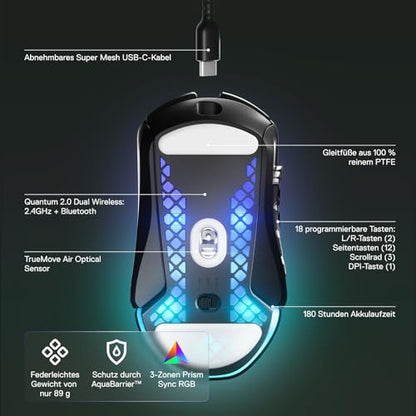 SteelSeries Aerox 9 vezeték nélküli egér RGB, könnyű, vízlepergető, 18 gombos