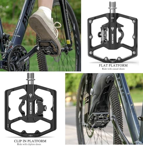 GEWAGE Mountainbike-pedál – kerékpár lapos pedál kettős funkcióval és SPD-pedál –