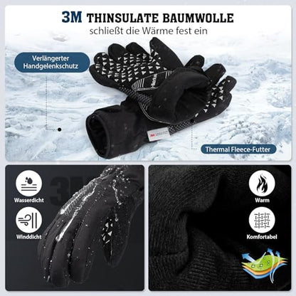 HIKENTURE téli kesztyűk 3M Thinsulate szigeteléssel, vízálló, érintőképernyős