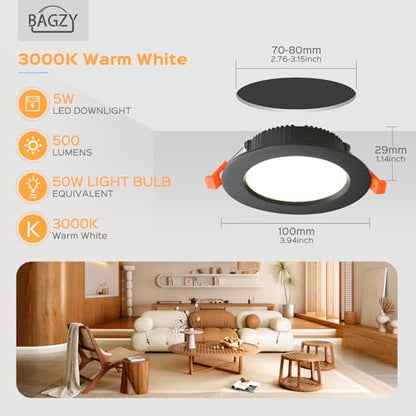 BAGZY LED süllyesztett mennyezeti lámpa 9W 10 darabos, 900LM, meleg fehér 3000K