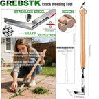GREBSTK repedés gyomláló eszköz rozsdamentes acél kézi gyomláló bükkfa nyéllel 57 cm