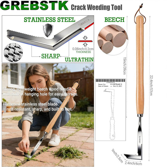 GREBSTK repedés gyomláló eszköz rozsdamentes acél kézi gyomláló bükkfa nyéllel 57 cm