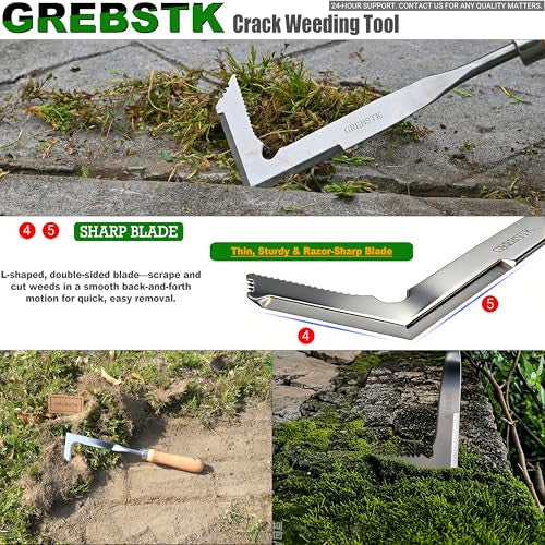 GREBSTK repedés gyomláló eszköz rozsdamentes acél kézi gyomláló bükkfa nyéllel 57 cm