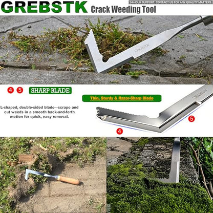 GREBSTK repedés gyomláló eszköz rozsdamentes acél kézi gyomláló bükkfa nyéllel 57 cm