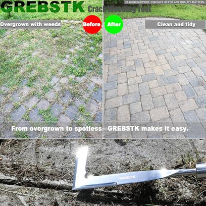 GREBSTK repedés gyomláló eszköz rozsdamentes acél kézi gyomláló bükkfa nyéllel 57 cm