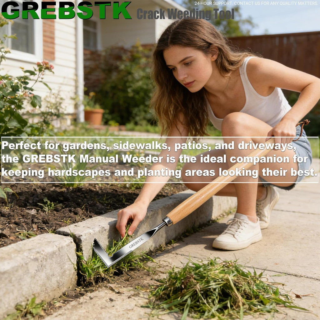 GREBSTK repedés gyomláló eszköz rozsdamentes acél kézi gyomláló bükkfa nyéllel 57 cm