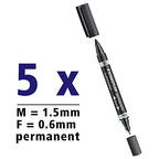 STAEDTLER Lumocolor permanent duo marker fekete, 5 darabos