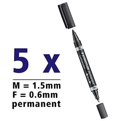 STAEDTLER Lumocolor permanent duo marker fekete, 5 darabos
