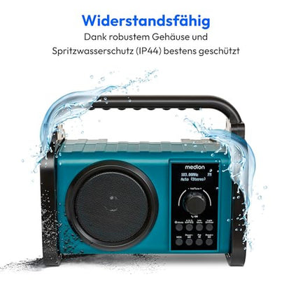 MEDION E66877 építkezési rádió robosztus ház, fröccsenésálló IP44, Bluetooth 5.0, PLL