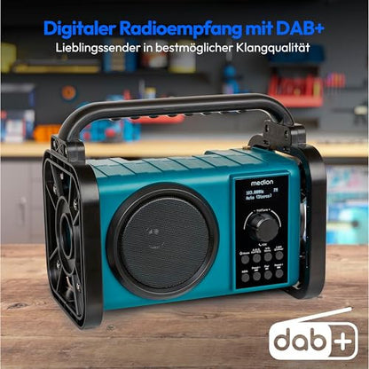MEDION E66877 építkezési rádió robosztus ház, fröccsenésálló IP44, Bluetooth 5.0, PLL