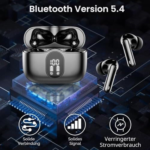 Btootos Bluetooth 5.4 fülhallgató zajszűrős, mély basszus, 36 óra lejátszás, LED