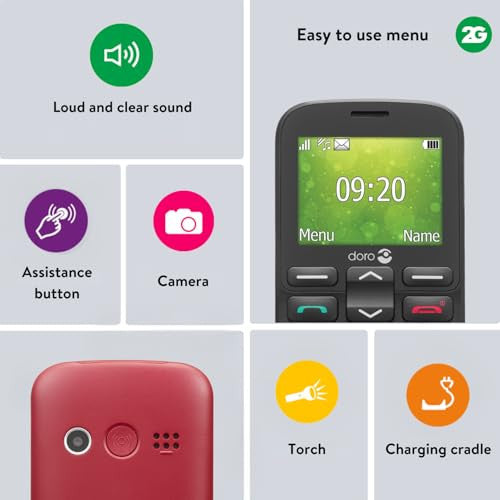 Doro 1380 2G dual SIM mobiltelefon időseknek 2,4 hüvelykes kijelző, kamera