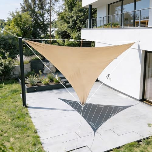 HAIKUS SHADE SAIL vízálló napvitorla, 3x3x3m, homok, poliészter, vízlepergető, 98%