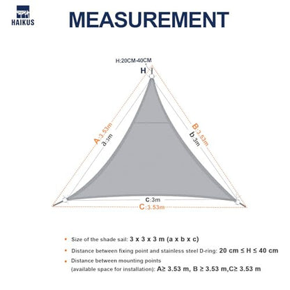 HAIKUS SHADE SAIL vízálló napvitorla, 3x3x3m, homok, poliészter, vízlepergető, 98%